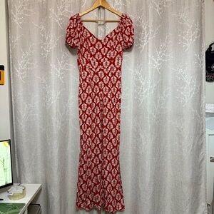 Elegant Red Jumpsuit with leg slits